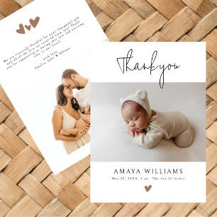 Carte De Remerciements Coeurs Mocha tendance 2 Photo Baby shower moderne