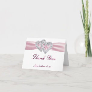Carte de remerciements Coeurs roses personnalisés