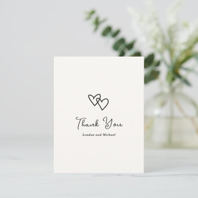 Carte De Remerciements Coeurs tirés à la main Doodle Mariage moderne (Debout devant)