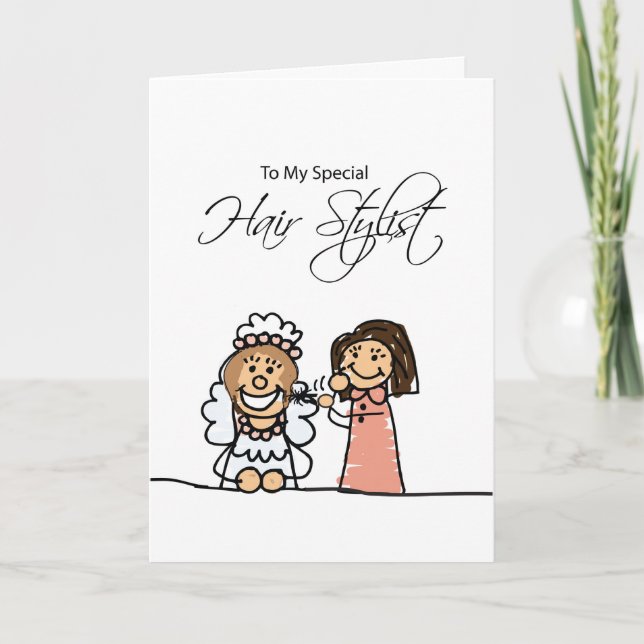 Carte De Remerciements Coiffeur de mariage remerciements Mariée, Stick Fi (Devant)