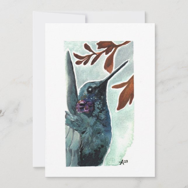 Carte De Remerciements Colibri à gorge pourpre aquarelle vierge (Devant)