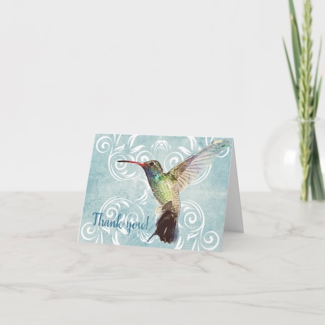Carte De Remerciements Colibri avec l'arrière - plan de Flourish (Devant)