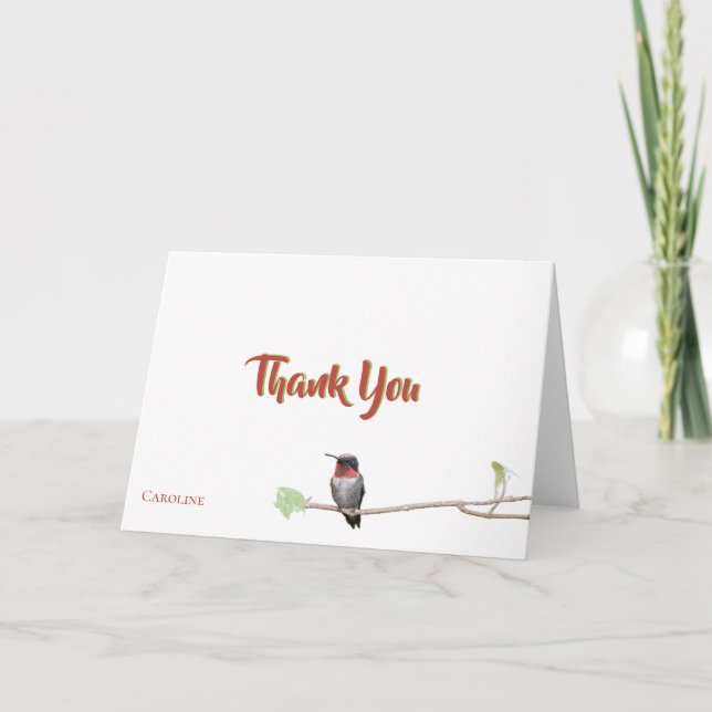Carte De Remerciements Colibri en Branche, note de remerciement personnal (Devant)