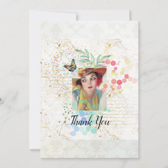 Carte De Remerciements Collage Cowgirl dans le style Art Déco. (Devant)
