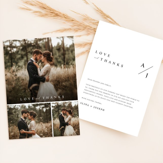 Carte De Remerciements Collage de photos de mariage à script minimal cœur (Créateur téléchargé)