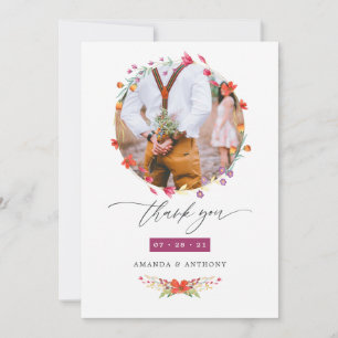 Carte De Remerciements Collage de photos de mariage aux fleurs sauvages a