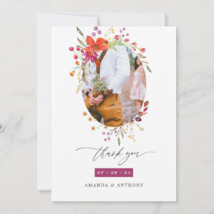 Carte De Remerciements Collage de photos de mariage aux fleurs sauvages a