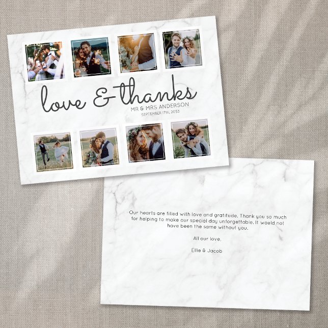 Carte De Remerciements Collage de photos en écriture Marble Amour & Remer (Créateur téléchargé)