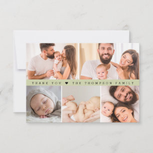 Carte De Remerciements Collage de photos personnalisé Baby Shower Vert te