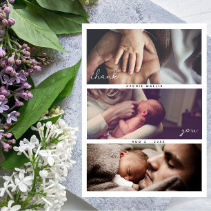 Carte De Remerciements Collage Multi Photo Baby Shower Écriture Moderne