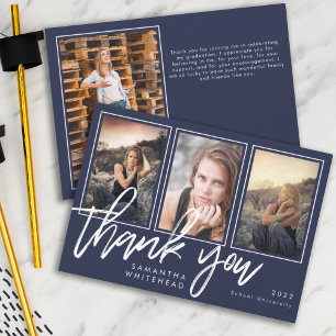 Carte De Remerciements Collage photo de la Graduation moderne Marine Blue