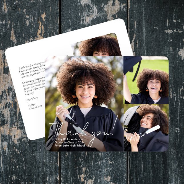 Carte De Remerciements Collage photo de la graduation sophistiquée (Créateur téléchargé)