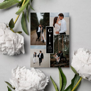 Carte De Remerciements Collage photo de mariage Flèche élégante noire