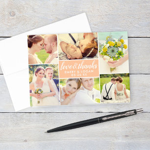 Carte De Remerciements Collage photo de mariage Love and Thanks Peach