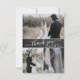 Carte De Remerciements Collage photo de mariage sur tableau noir avec écr