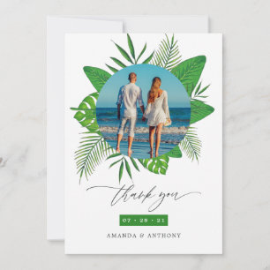Carte De Remerciements Collage photo de mariage sur une plage tropicale