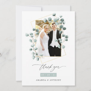 Carte De Remerciements Collage photo du Mariage géométrique de la forêt d