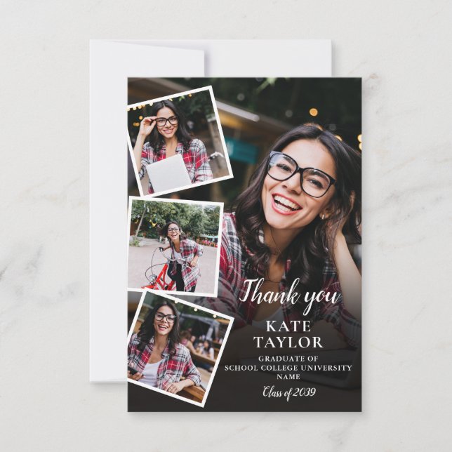 Carte De Remerciements Collage photo Graduation moderne (Devant)