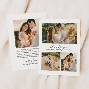 Carte De Remerciements Collage photo Mariage de script de coeur moderne