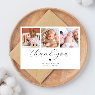 Carte De Remerciements Collage photo minimal Baby shower élégant