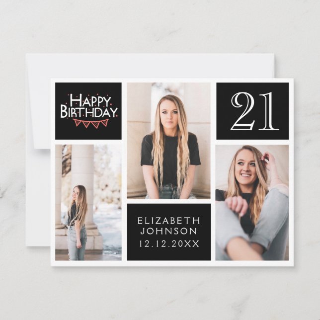 Carte De Remerciements Collage photo moderne Joyeux 21e anniversaire (Devant)