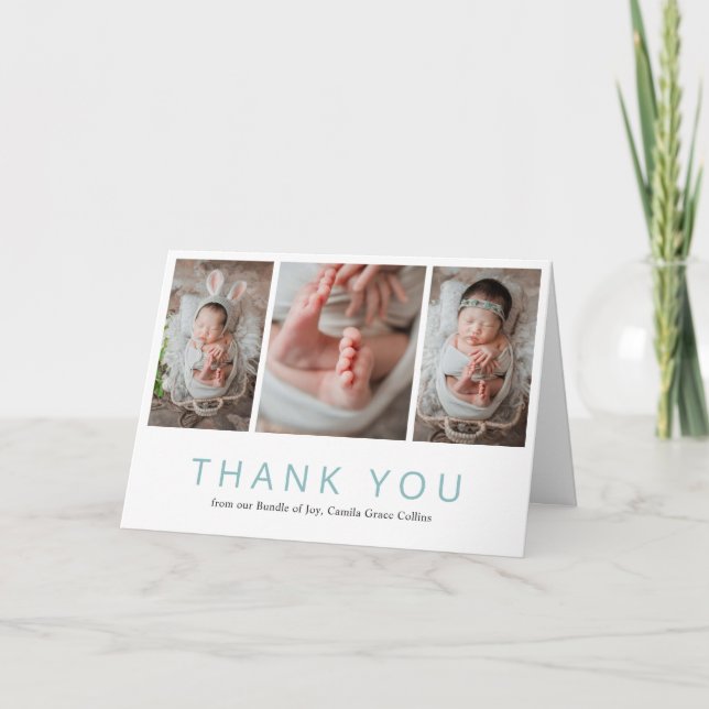 Carte De Remerciements Collage photo moderne simple Baby shower Blue Boy (Devant)