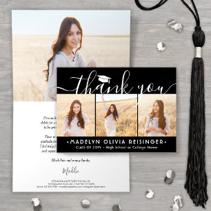 Carte De Remerciements Collage photo Nouvelle adresse Graduation noir & b
