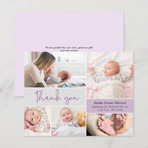 Carte De Remerciements Collage photo personnalisé de bébé fille violet mo