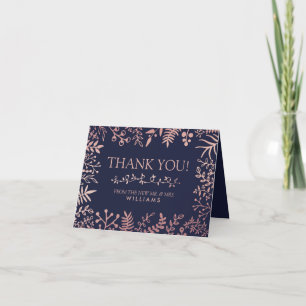 Carte De Remerciements Collection de mariage florale élégante Navy & Rose