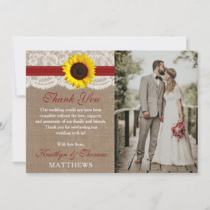 Carte De Remerciements Collection de Mariages de tournesol rustique - Rou