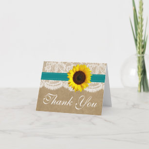 Carte De Remerciements Collection Kraft, dentelle et tournesol - Turquois