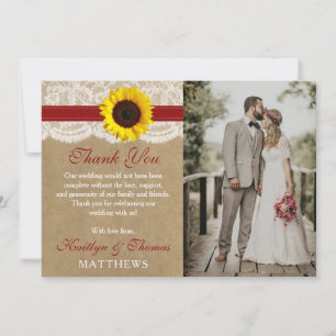Carte De Remerciements Collection Rustique de Mariages de tournesol Kraft