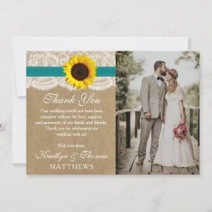 Carte De Remerciements Collection Rustique de Mariages de tournesol Kraft