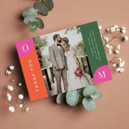 Carte De Remerciements Coloré orange et rose gras brillant Mariage photo