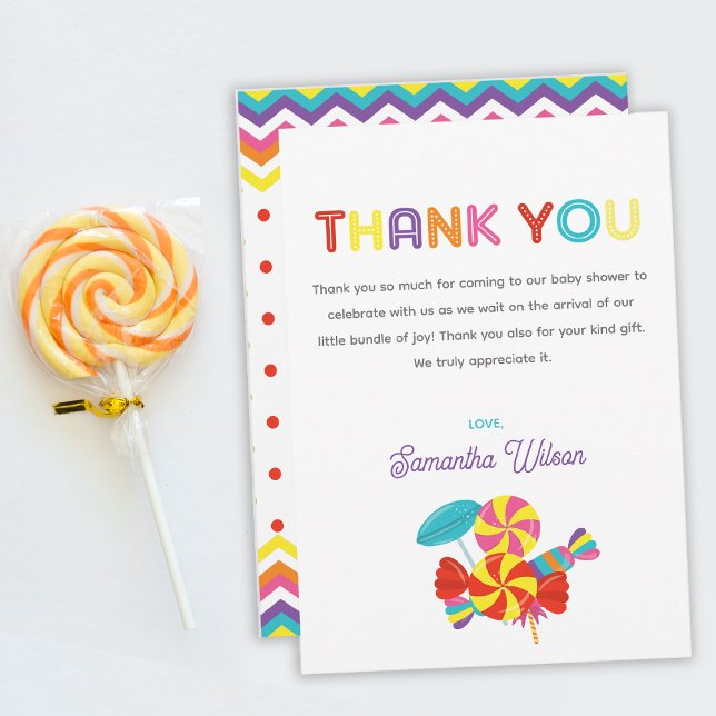 Carte De Remerciements Coloré Sweet Fun Candy Baby shower à thème (Colorful Sweet Fun Candy Baby Shower Thank You Card)