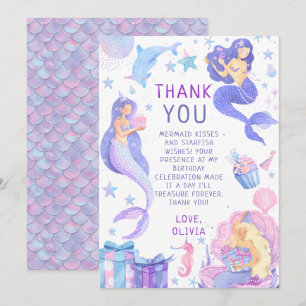 Carte De Remerciements Colorée Notre Anniversaire de la Petite Sirène Tou