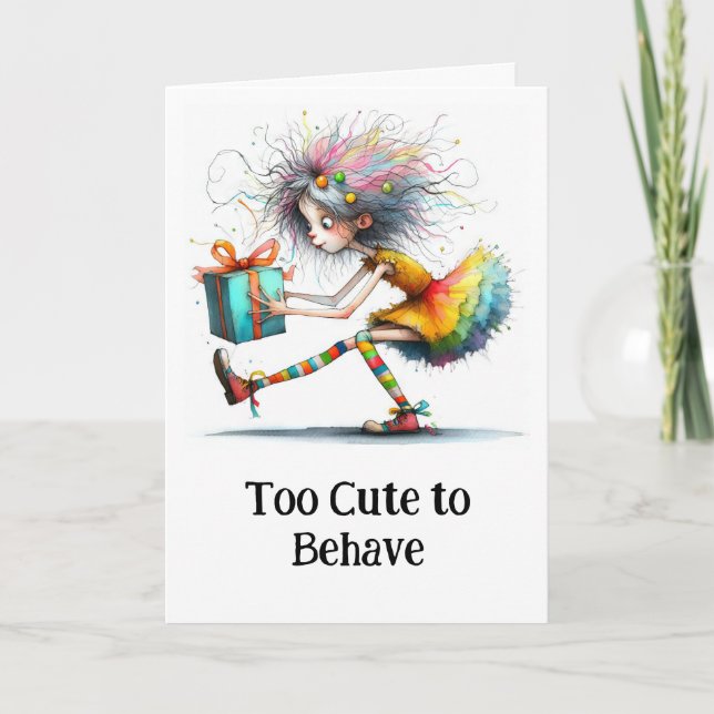 Carte De Remerciements * Colorful 1 Whimsical Christmas Girl Gift AP97 (Devant)