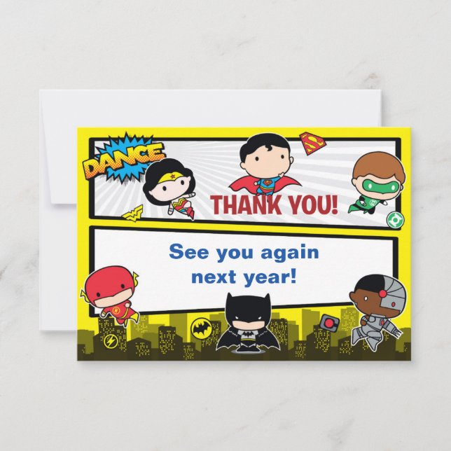 Carte De Remerciements Comics DC | Justice League - Anniversaire de Chibi (Devant)