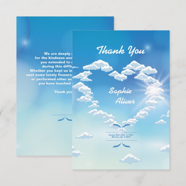 Carte de remerciements commémoratif (Devant / Derrière)