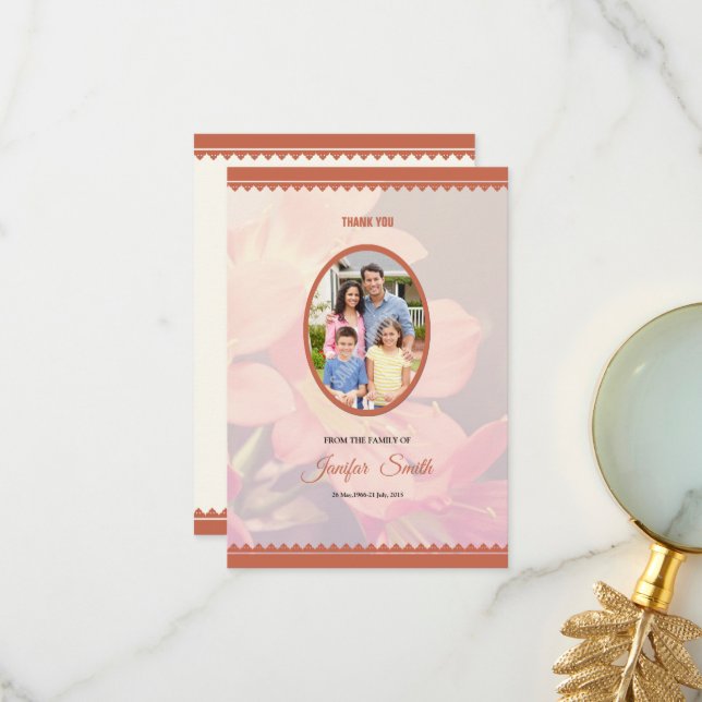 Carte de remerciements commémoratif (Devant/Arrière en situation)