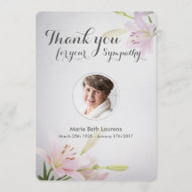 Carte de remerciements commémoratif de Lilies Symp