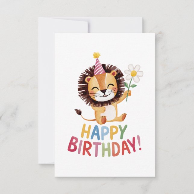 Carte De Remerciements Conception d'anniversaire de lion amusant rugissan (Devant)