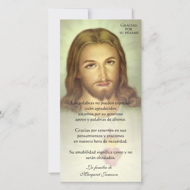 Carte De Remerciements Condolation funéraire de Jésus catholique en espag (Devant)