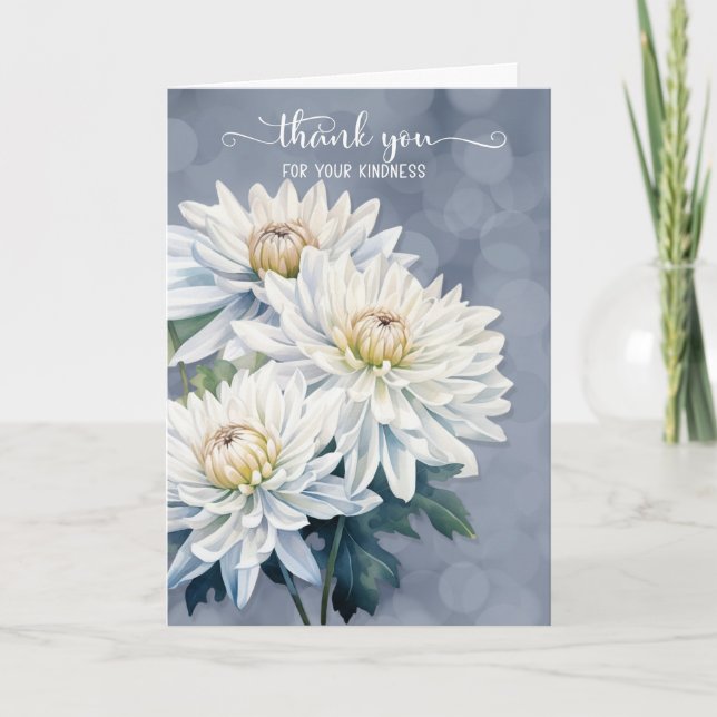 Carte De Remerciements Condolence Chrysanthèmes blancs sur Bleu (Devant)