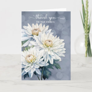 Carte De Remerciements Condolence Chrysanthèmes blancs sur Bleu