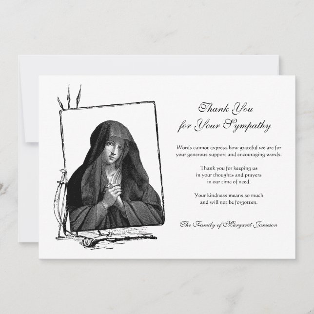 Carte De Remerciements Condolence de la Sainte Vierge Marie (Devant)