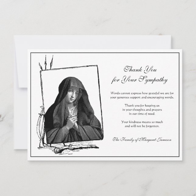 Carte De Remerciements Condolence de la Sainte Vierge Marie (Devant)
