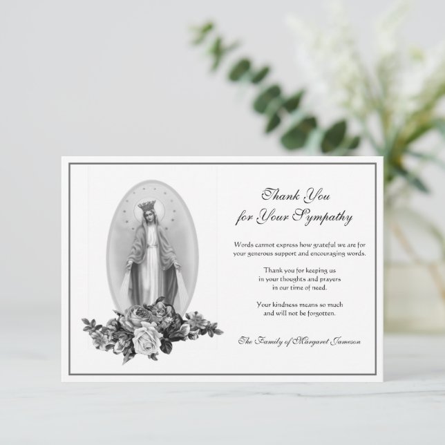 Carte De Remerciements Condolence de la Sainte Vierge Marie (Debout devant)