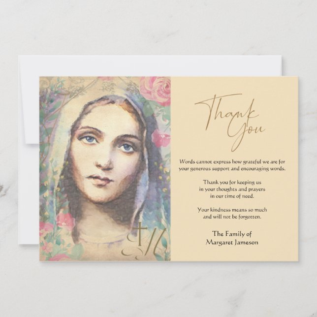 Carte De Remerciements Condolence de la Vierge catholique religieuse  (Devant)