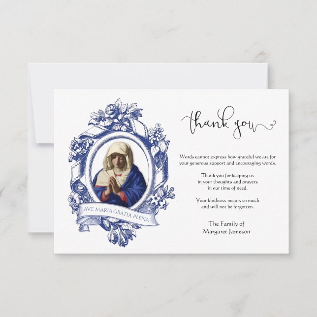 Carte De Remerciements Condolence de la Vierge catholique religieuse (Devant)